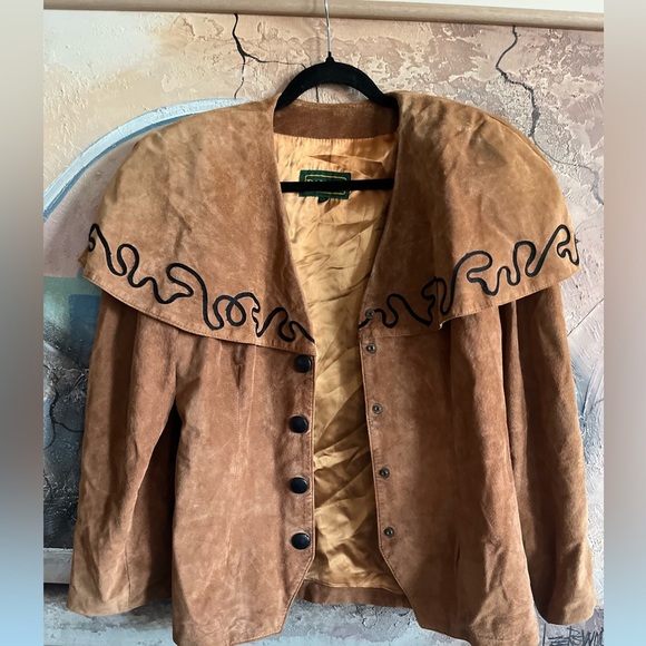 DANIER Suede Leather Western Cowboy Swirly-lines Brown Jacket - Picture 6 of 12